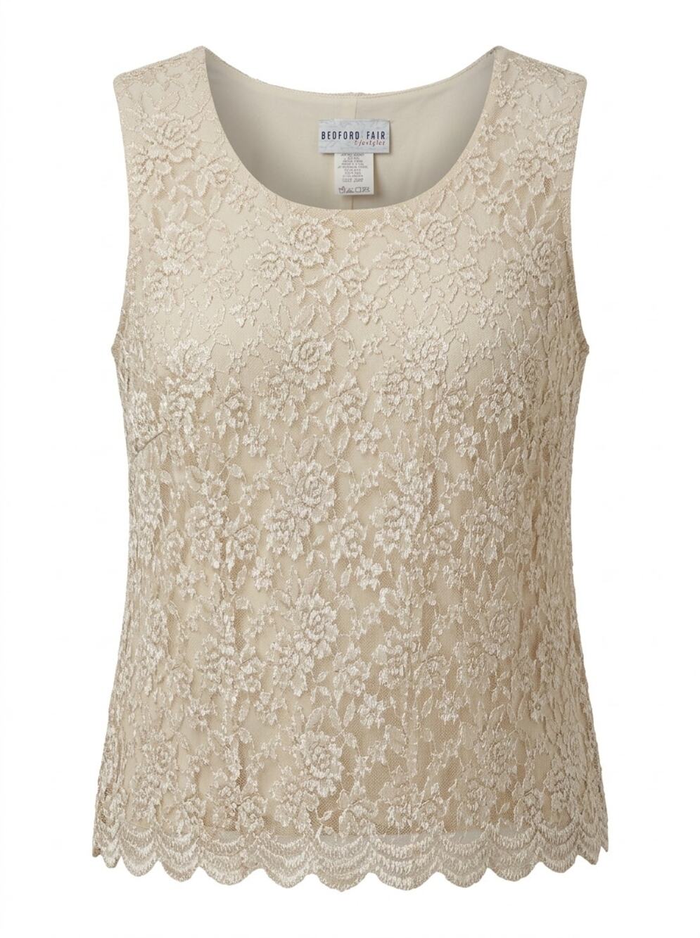 Bedford Fair Lifestyles Beige Floral Lace Tank Top Women Size 20W